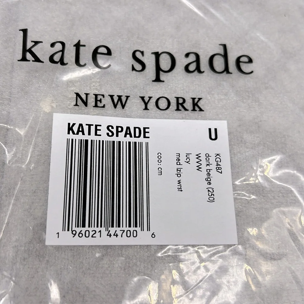 Kate Spade Lucy Spade Flower Medium L-zip Wristlet Dark Beige Multi